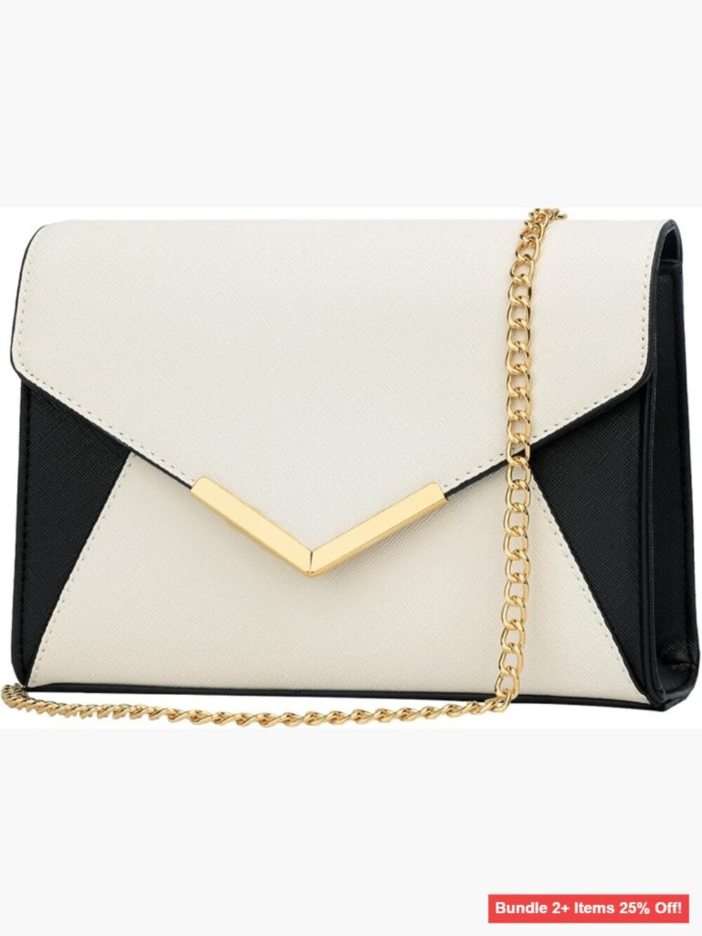 Faux Leather Envelope Clutch with Detachable Chain Strap for Evening Events